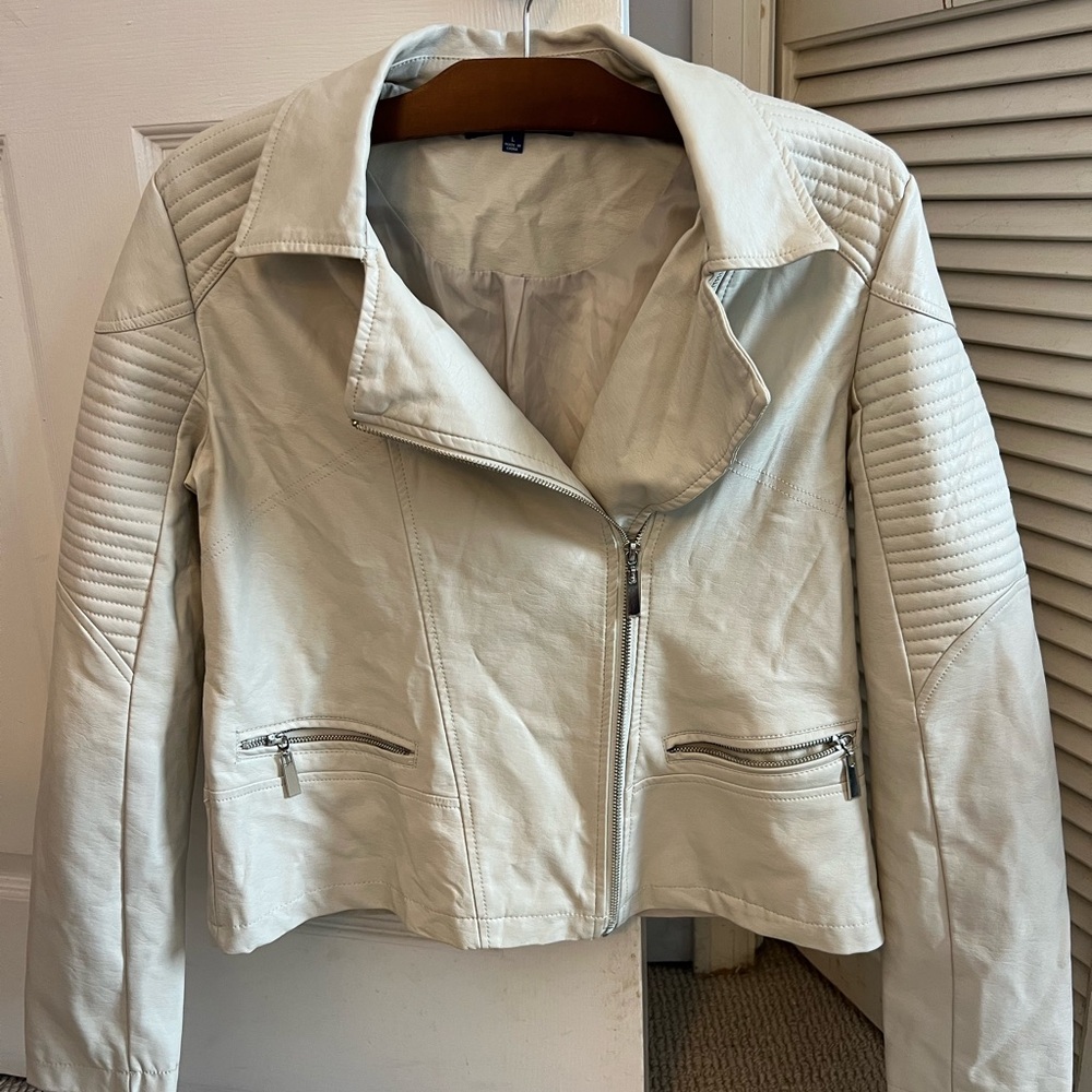 Women's Cream Faux Leather Jacket